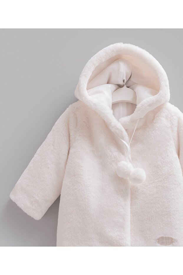 Caramell Soft White Hooded Fur Coat