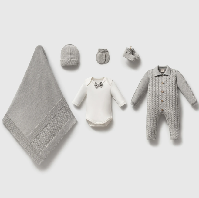 NIPPERLAND Gray Baby Boy 5-Pieces Knitted Set