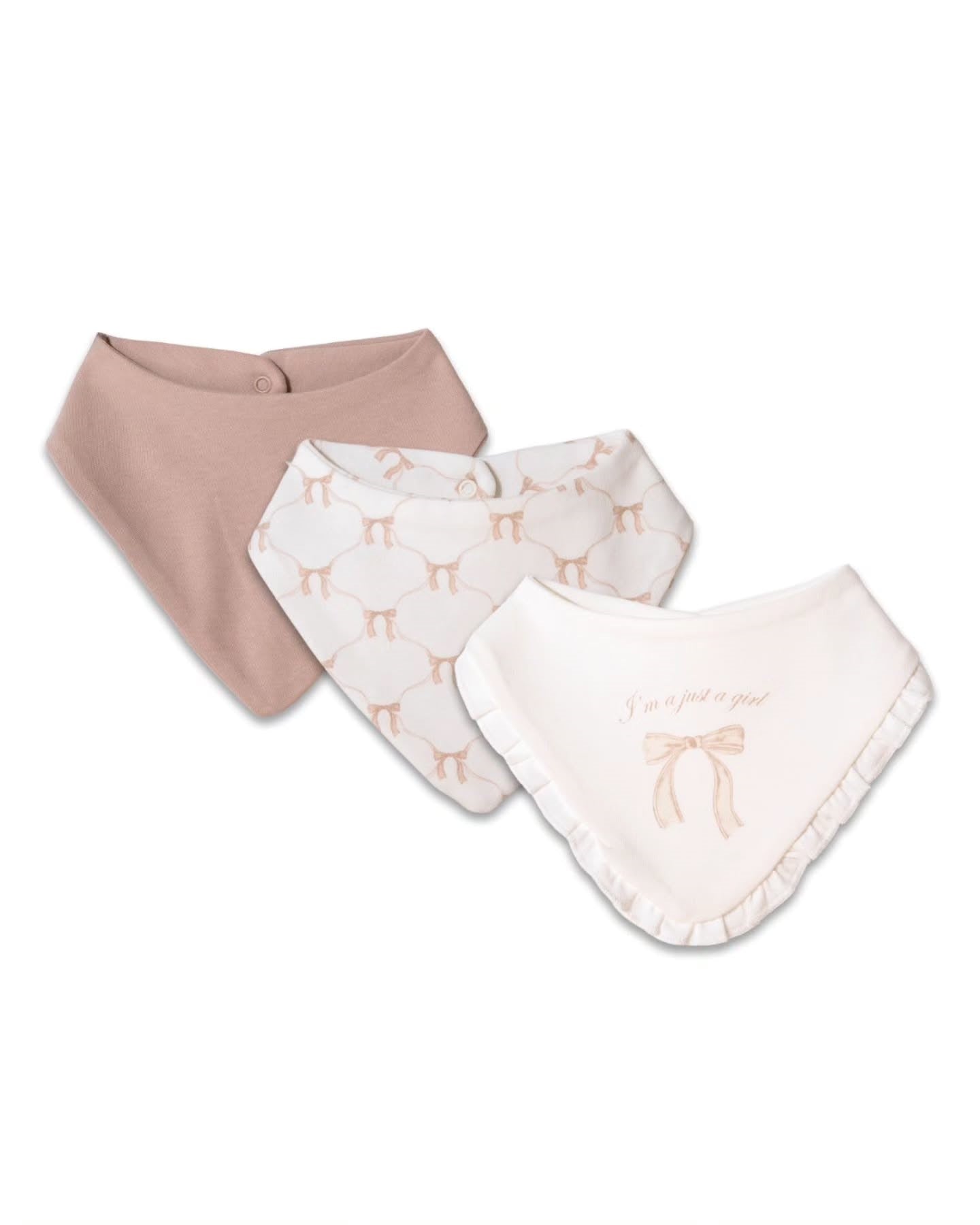 Pink Bow Set of 3 Pieces cotton Bibs