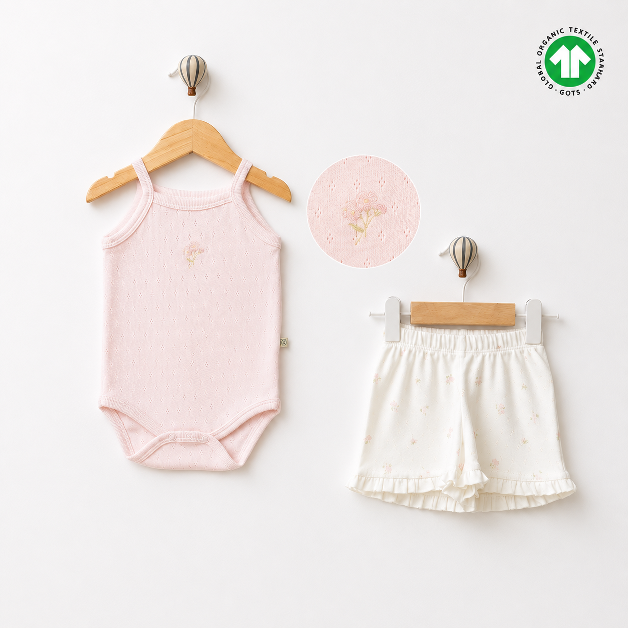 Biorganic Cotton Set of 2 Pink Bodysuit with White Short