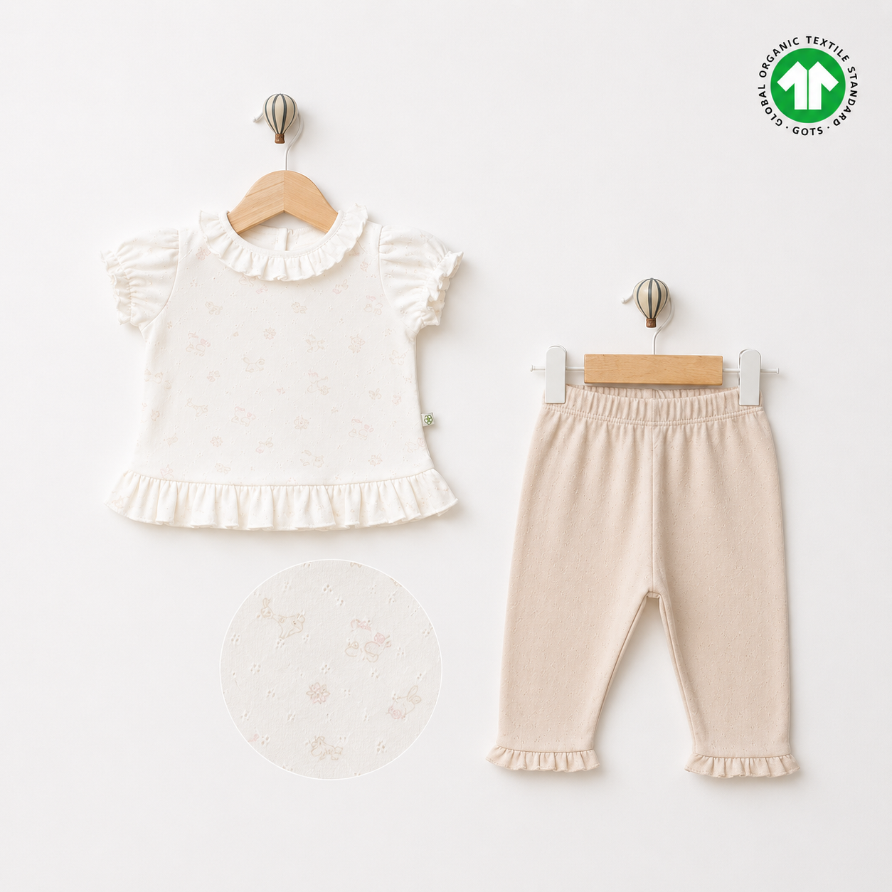 Biorganic Cotton Pink and White Set of 2 Pieces