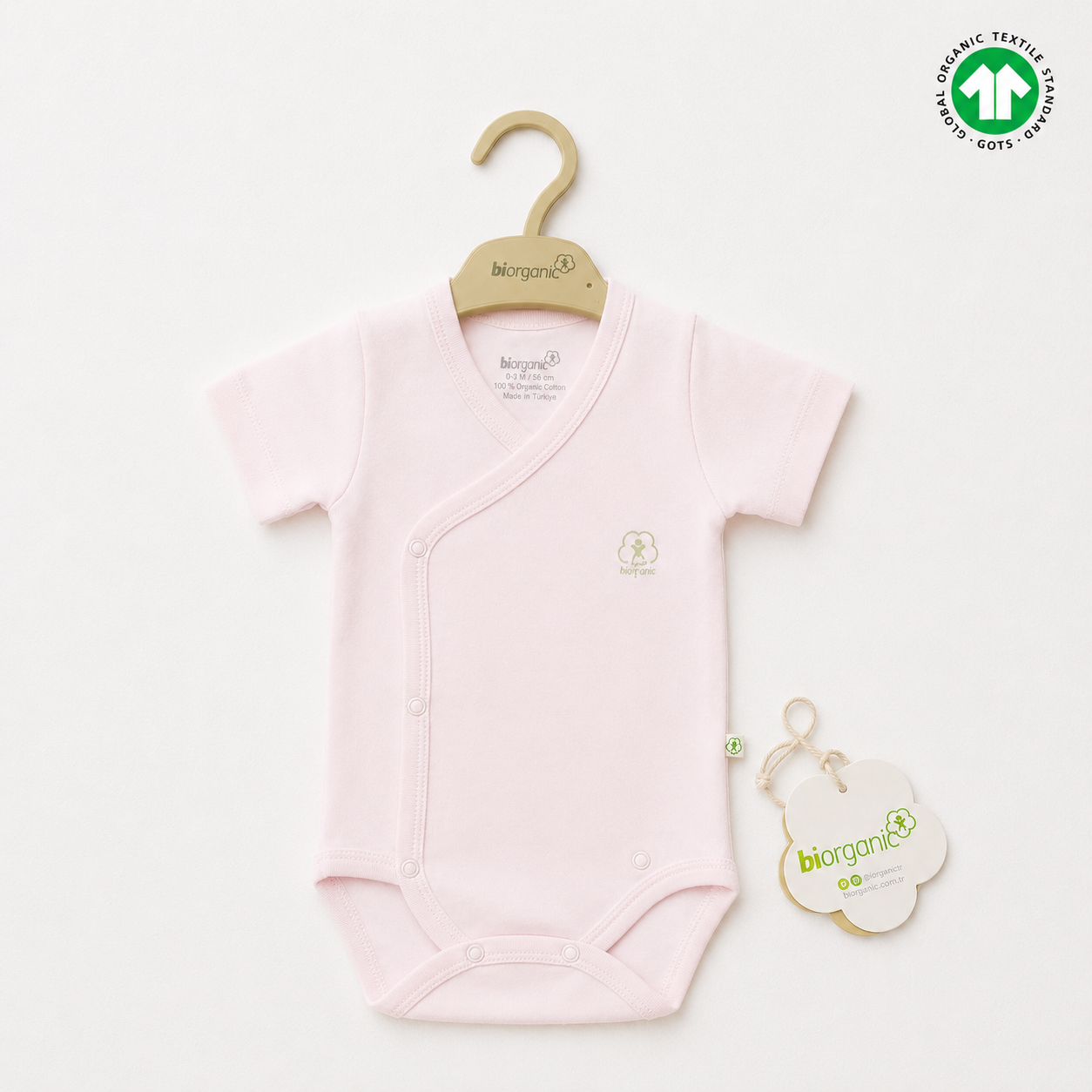 Biorganic GOTS Certified Organic Cotton Double-Breasted Short Sleeve Bodysuit