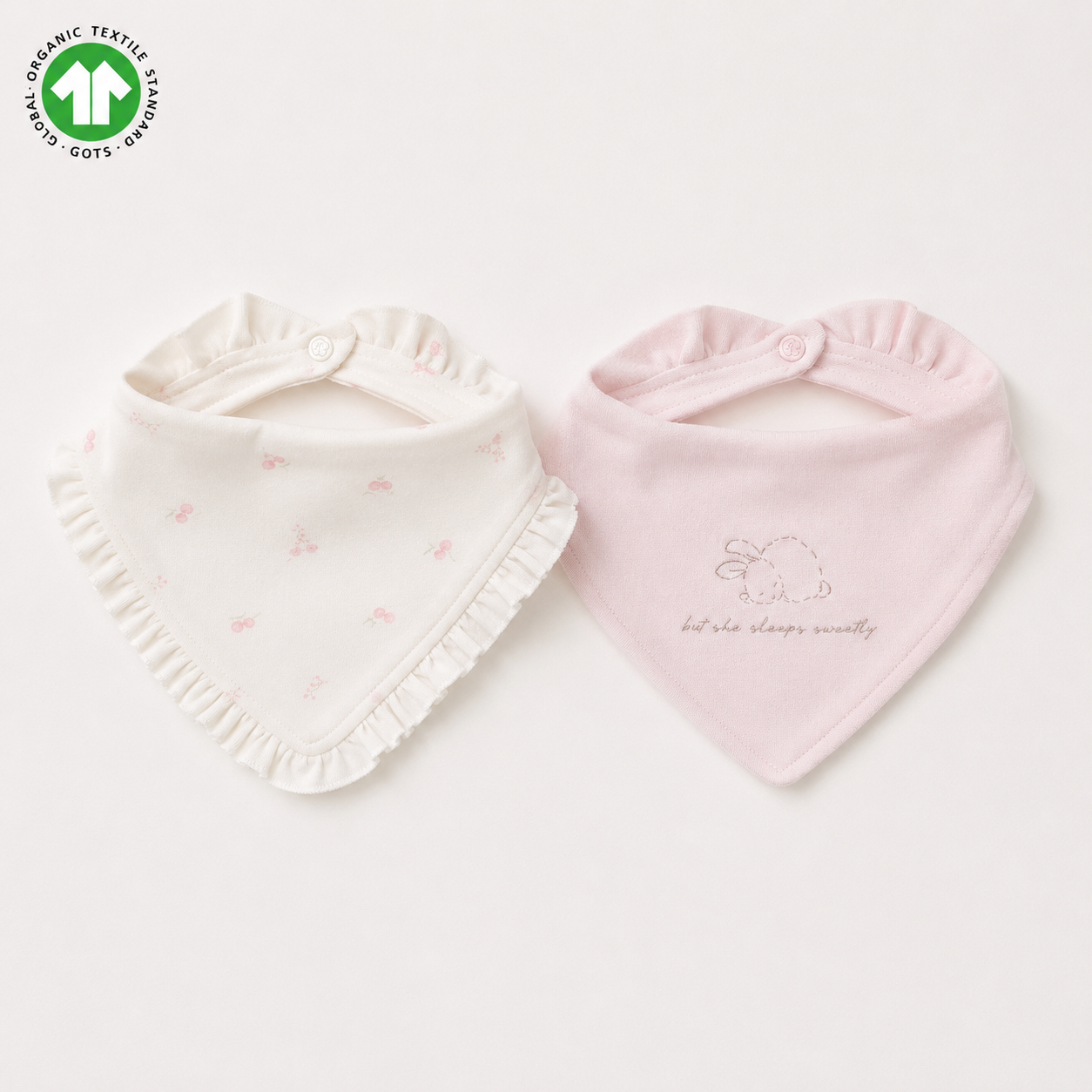 GOTS Certified Organic Cotton Pink and White Bibs Pack of 2 Pieces