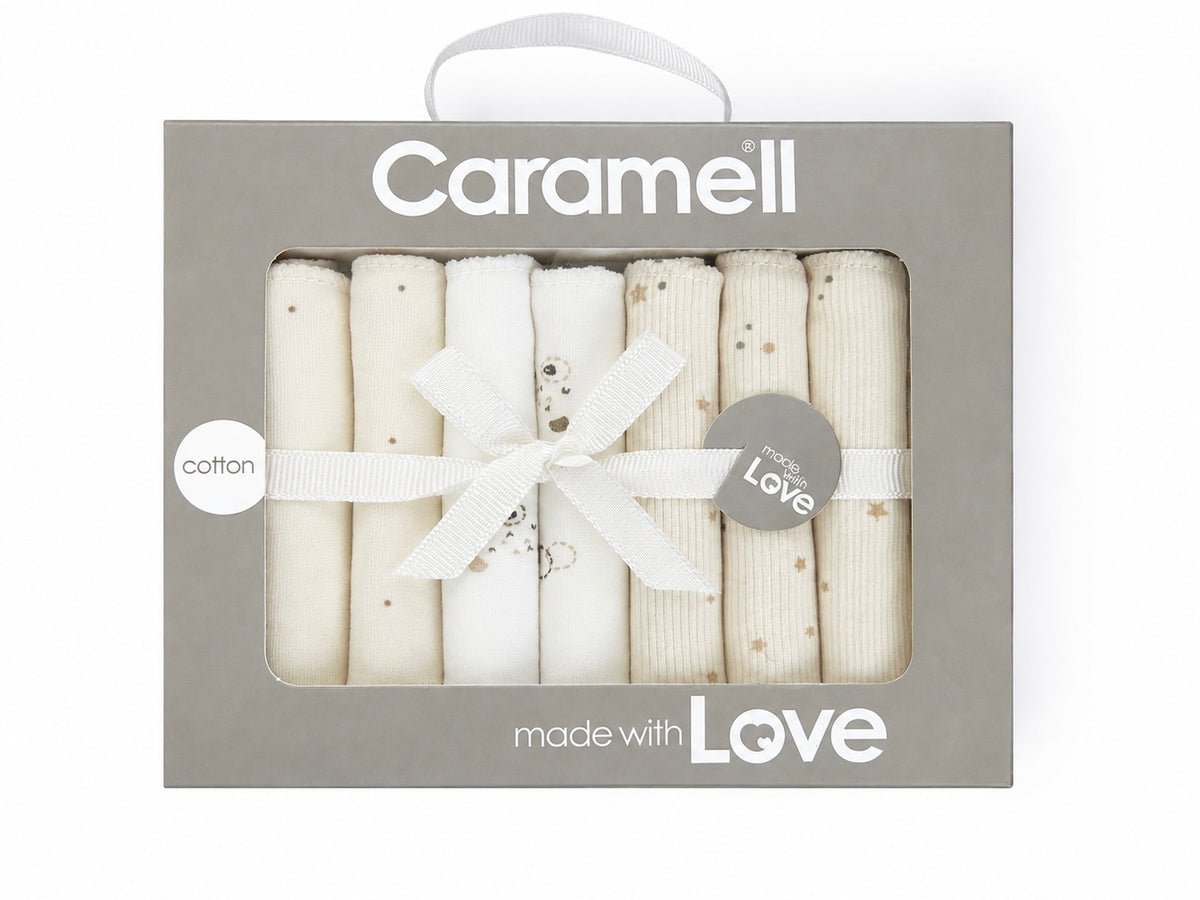 Caramell Pack of 7 Mix Mouth Cloths, 100% Organic Cotton