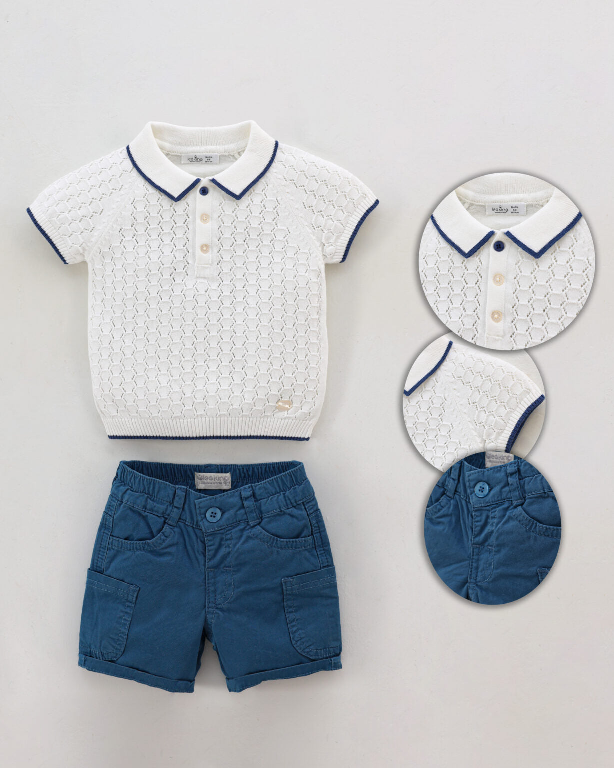 Leoking Baby Boy White Shorts Set
