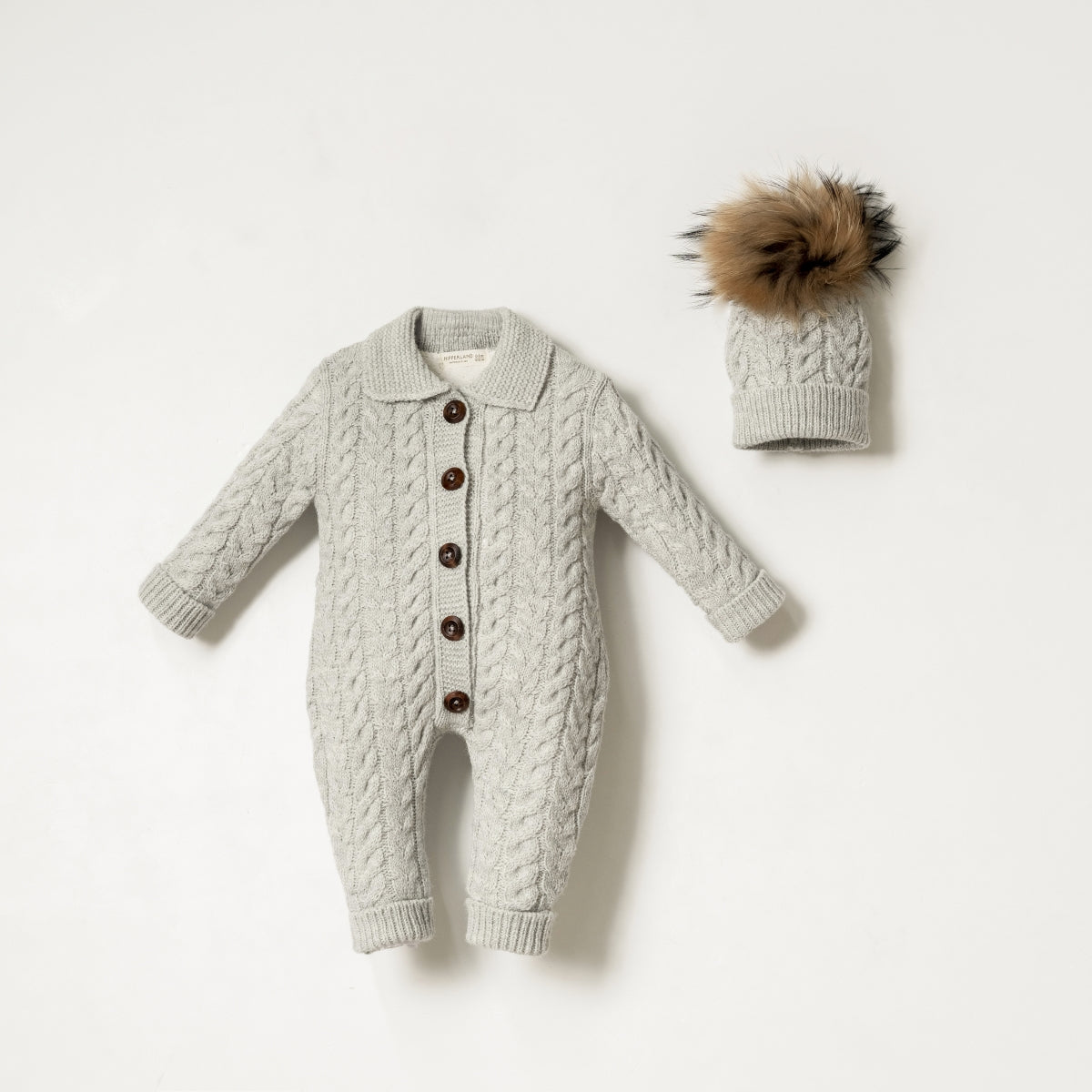 NIPPERLAND Unisex Soft Grey Knitted Romper with Hat