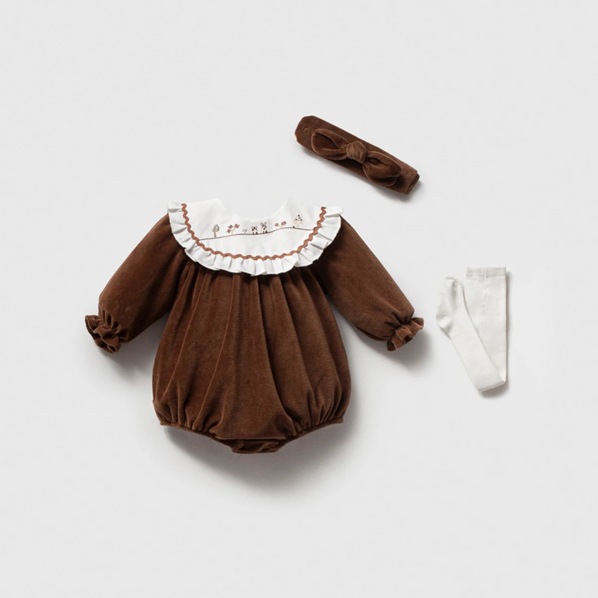 NoyNoy Baby Brown Velvet Romper Set