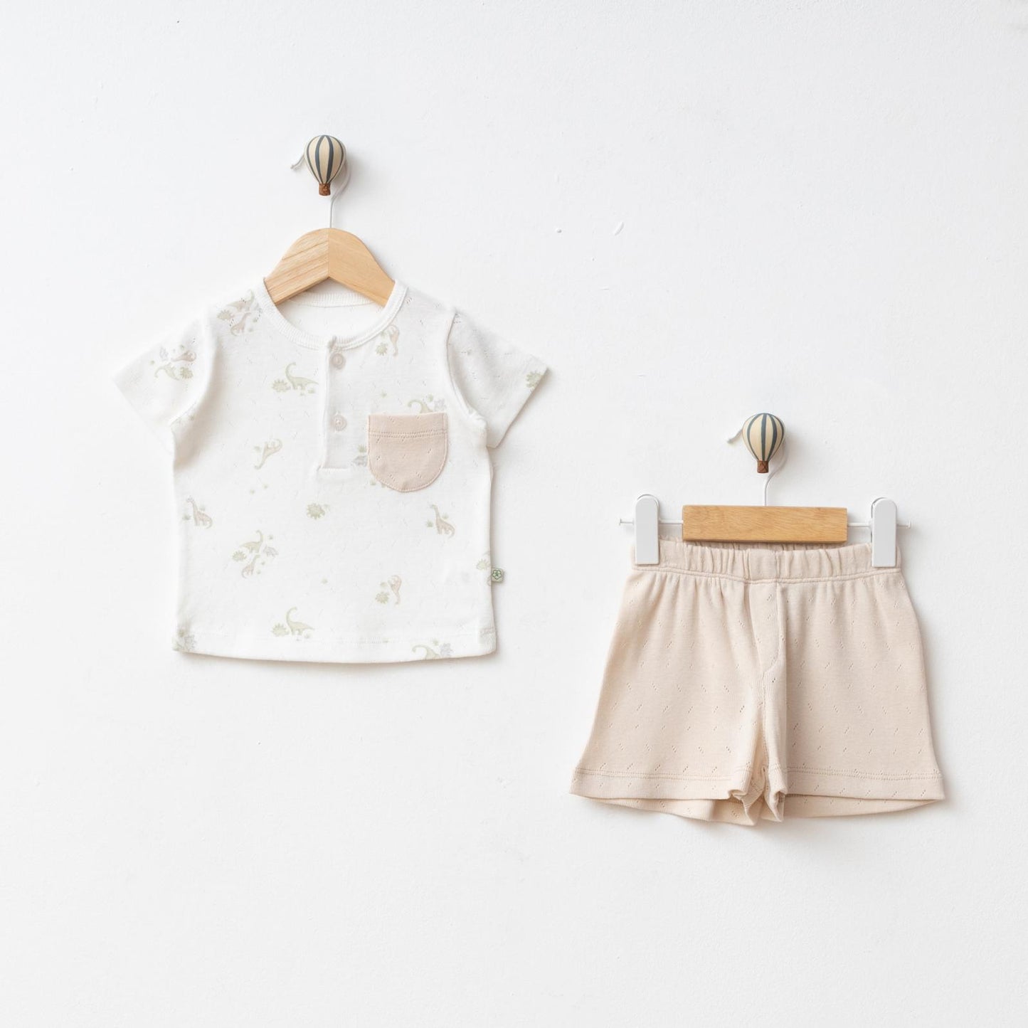 Biorganic White and Beige 2 pieces Shorts Set