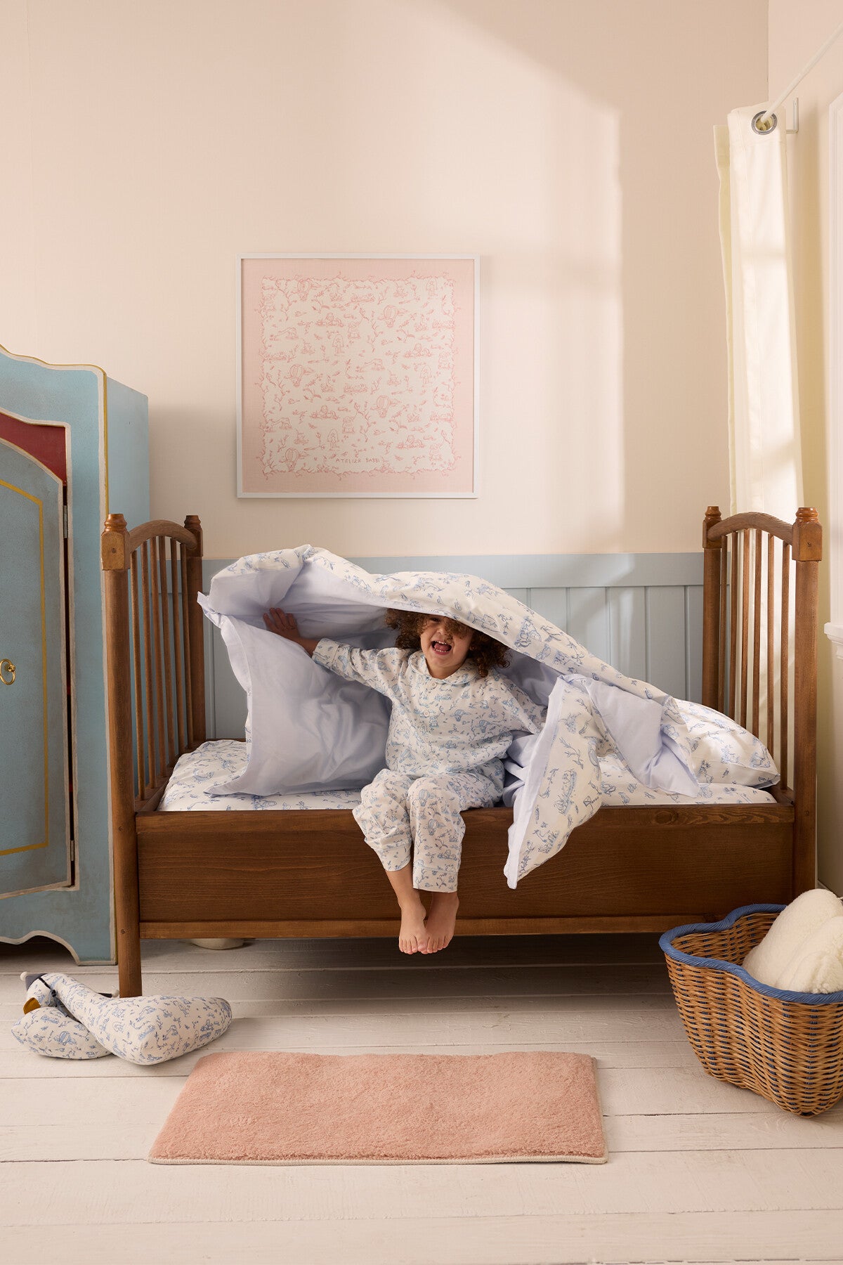 Atelier Babbi Baby Duvet Cover Set - Toile De Jouy / Blue, 100% Cotton