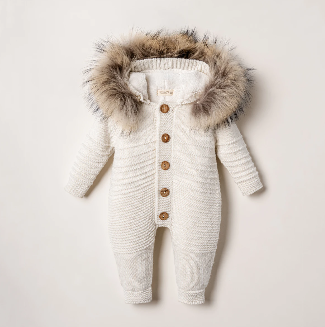 NIPPERLAND Unisex Cream Knitted Linked Fur Coverall