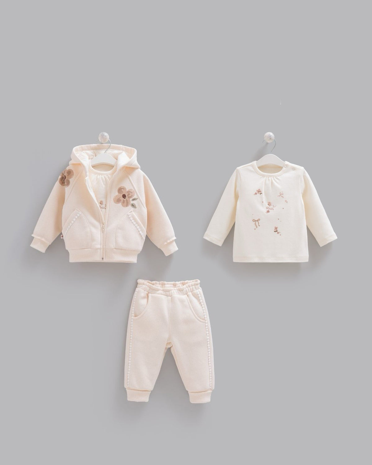 Caramell Cream Floral 3-Pieces Fleece Set