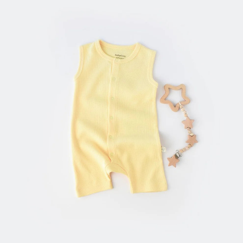 BabyCosy Unisex Light Yellow Romper, 100% Organic Cotton