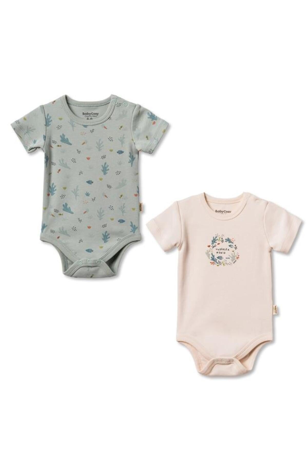 BabyCosy Set of 2 Mint Short Sleeve Boy Bodysuits, 100% Organic Cotton