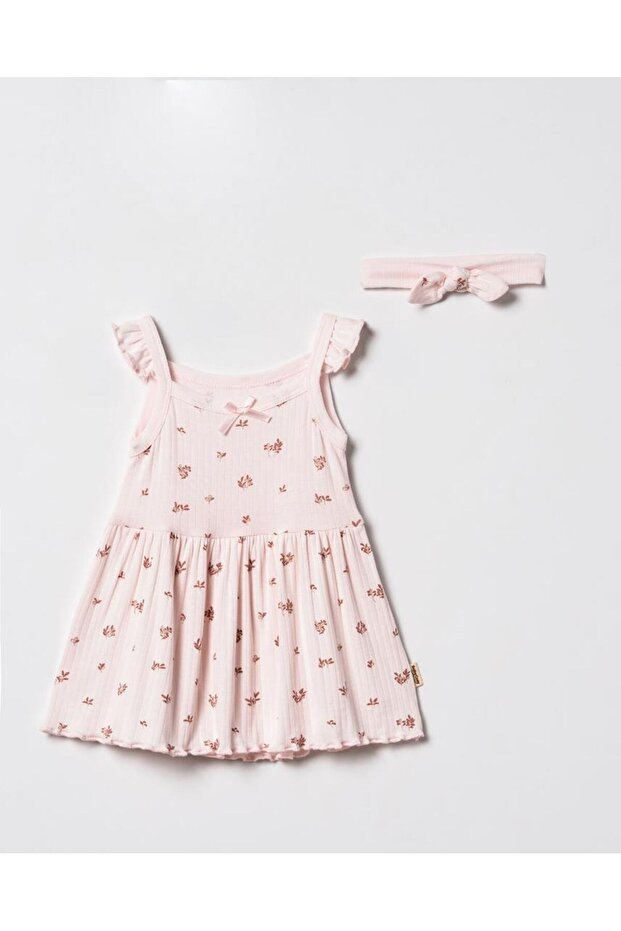BabyCosy Set of 2 Pink Girl Dress and headband, 100% Organic Cotton