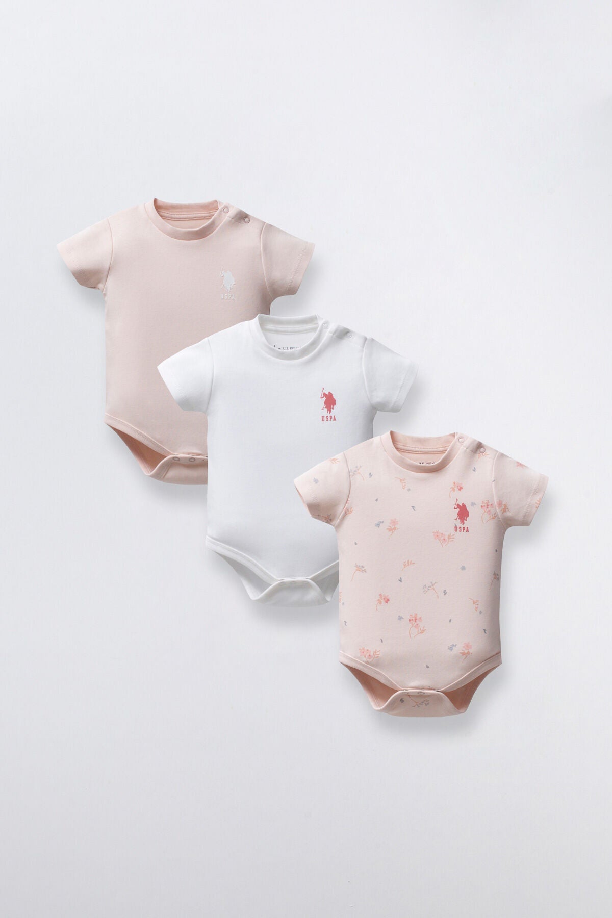 U.S. Polo Assn. Baby Girl Pink Bodysuit Set of 3