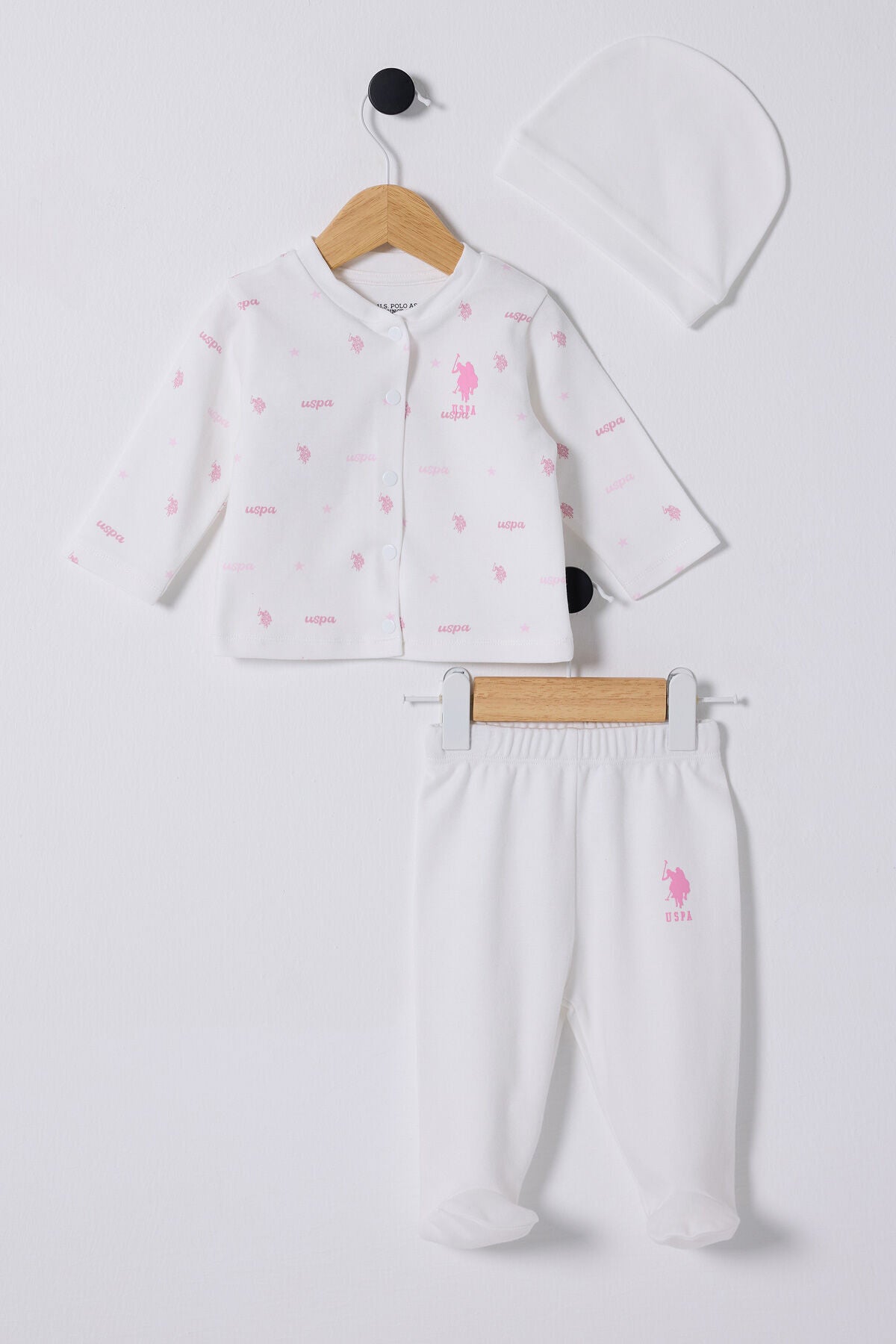U.S. Polo Assn. Baby Girl 3 Pieces Bodysuit Set