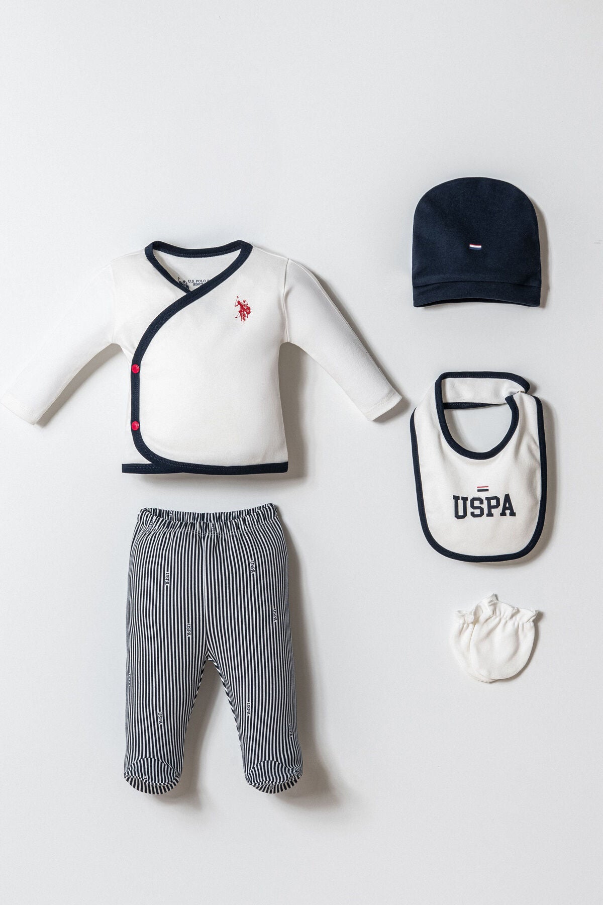 U.S. Polo Assn. Baby Boy 5 Pieces Bodysuit Set