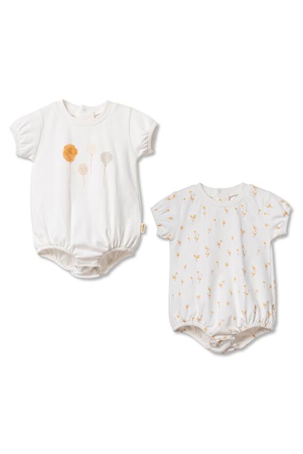 BabyCosy Set of 2 White Short Oversize Girl Bodysuits, 100% Organic Cotton