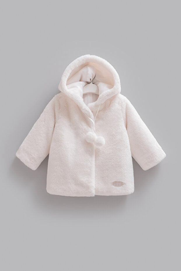 Caramell Soft White Hooded Fur Coat