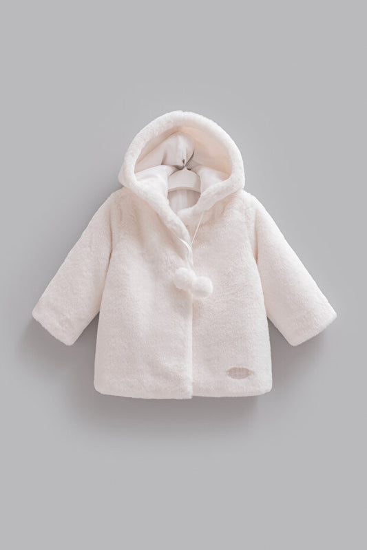 Caramell Soft White Hooded Fur Coat