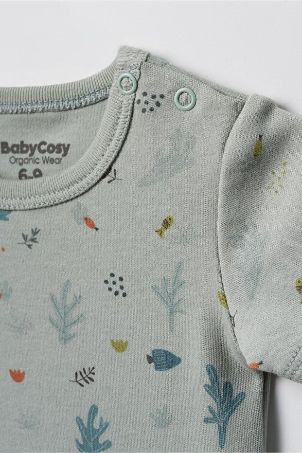 BabyCosy Set of 2 Mint Short Sleeve Boy Bodysuits, 100% Organic Cotton