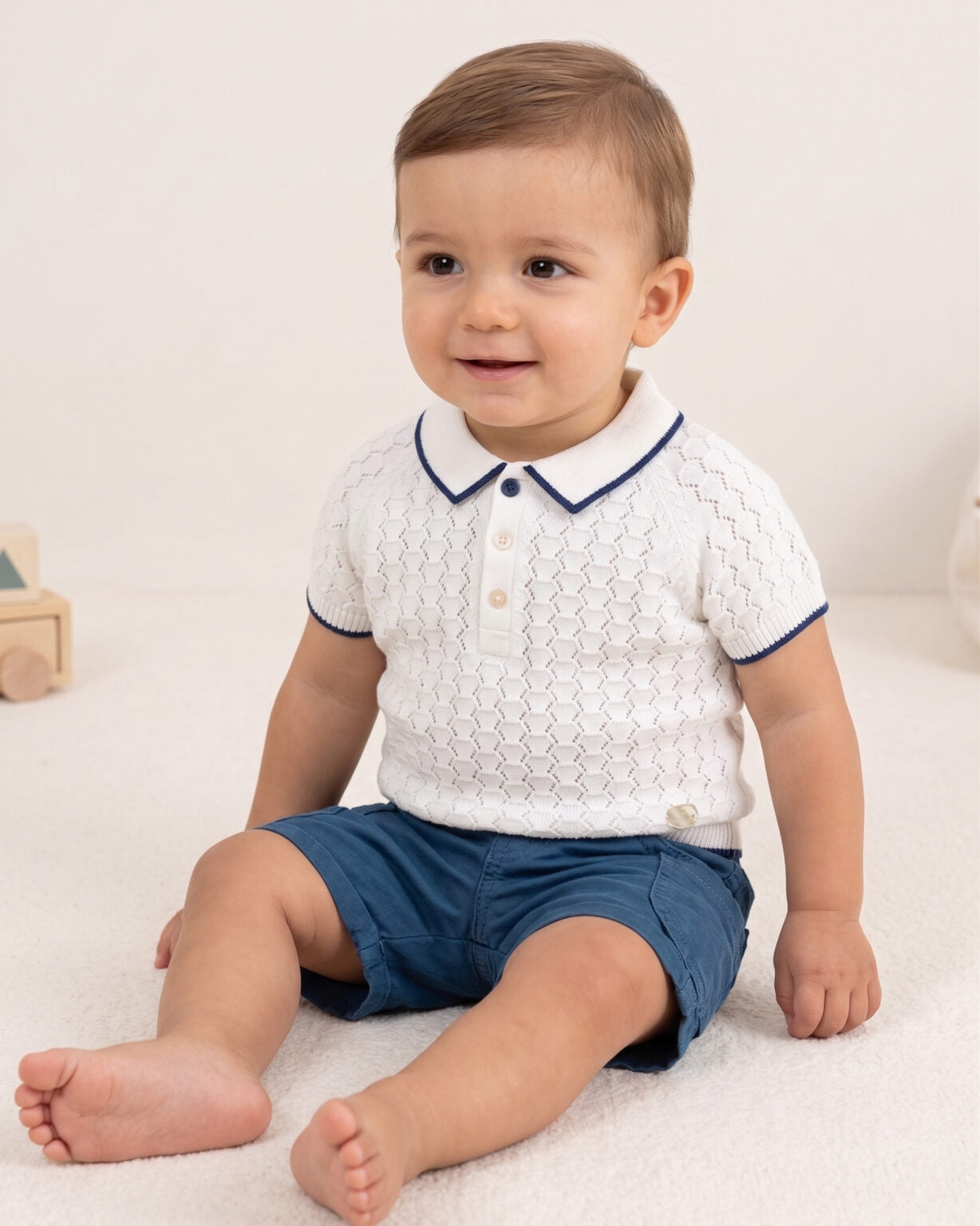 Leoking Baby Boy White Shorts Set