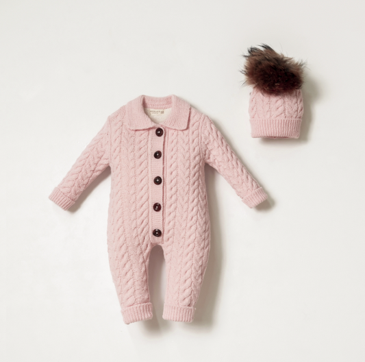 NIPPERLAND Soft Pink Knitted Romper with Hat