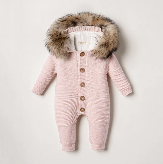 NIPPERLAND Unisex Soft Pink Knitted Linked Fur Coverall