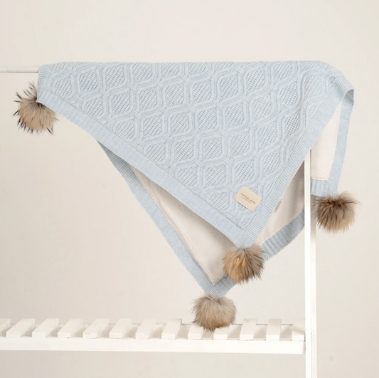NIPPERLAND Light Blue 85*100 Cm Fleeced Blanket with Fur Pompom