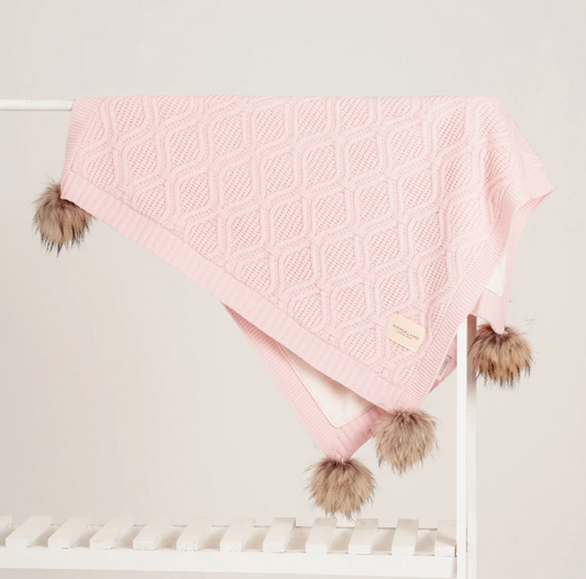 NIPPERLAND Light Pink 85*100 Cm Fleeced Blanket with Fur Pompom