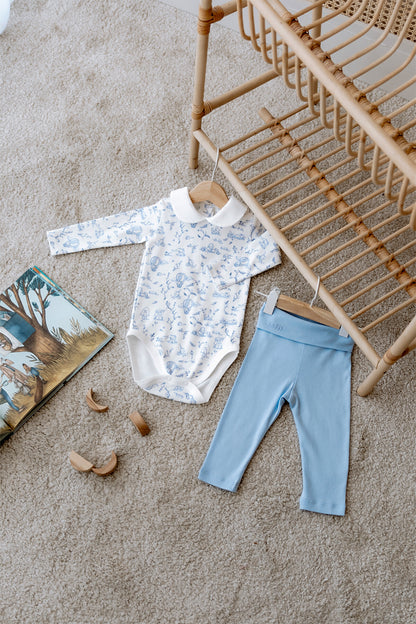 Atelier Babbi 2-Pieces Bodysuit and Pants Set-Toile De Jouy / Blue, 100% Cotton