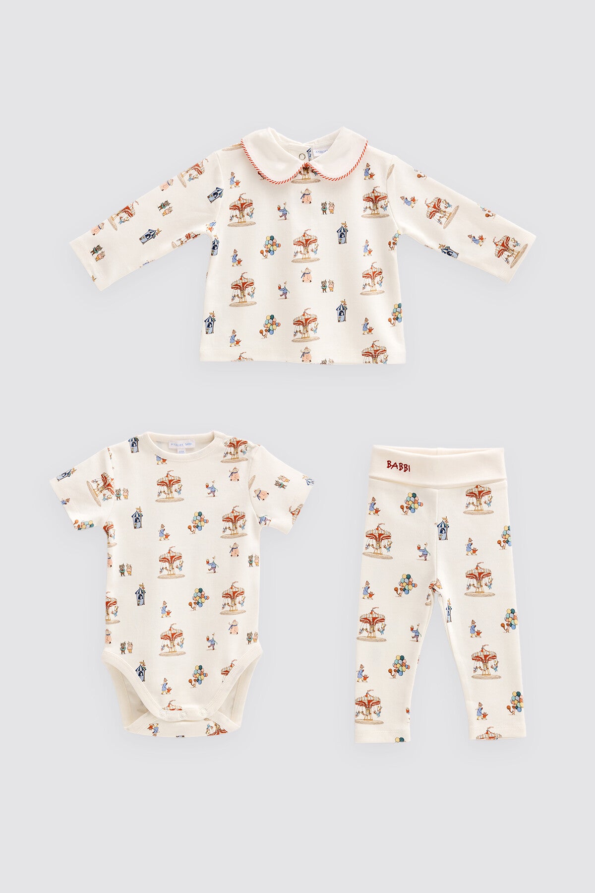 Atelier Babbi Set of 3 Bodysuit & Pants & Sweater - Funfair, 100% Cotton