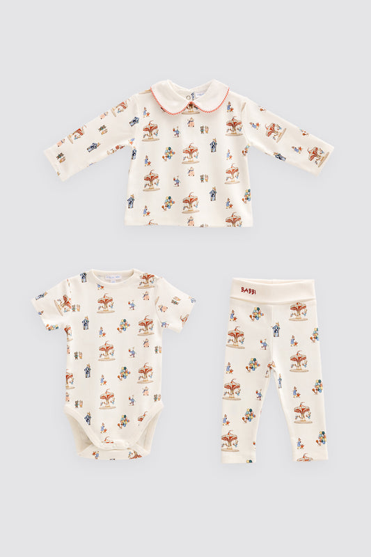 Atelier Babbi Set of 3 Bodysuit & Pants & Sweater - Funfair, 100% Cotton
