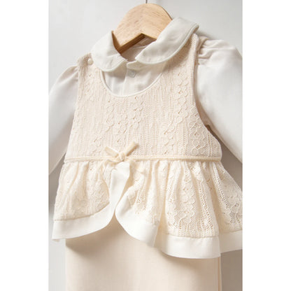 TONGS Baby Girl Cream Color Lace Jumpsuit with Hair Accessories