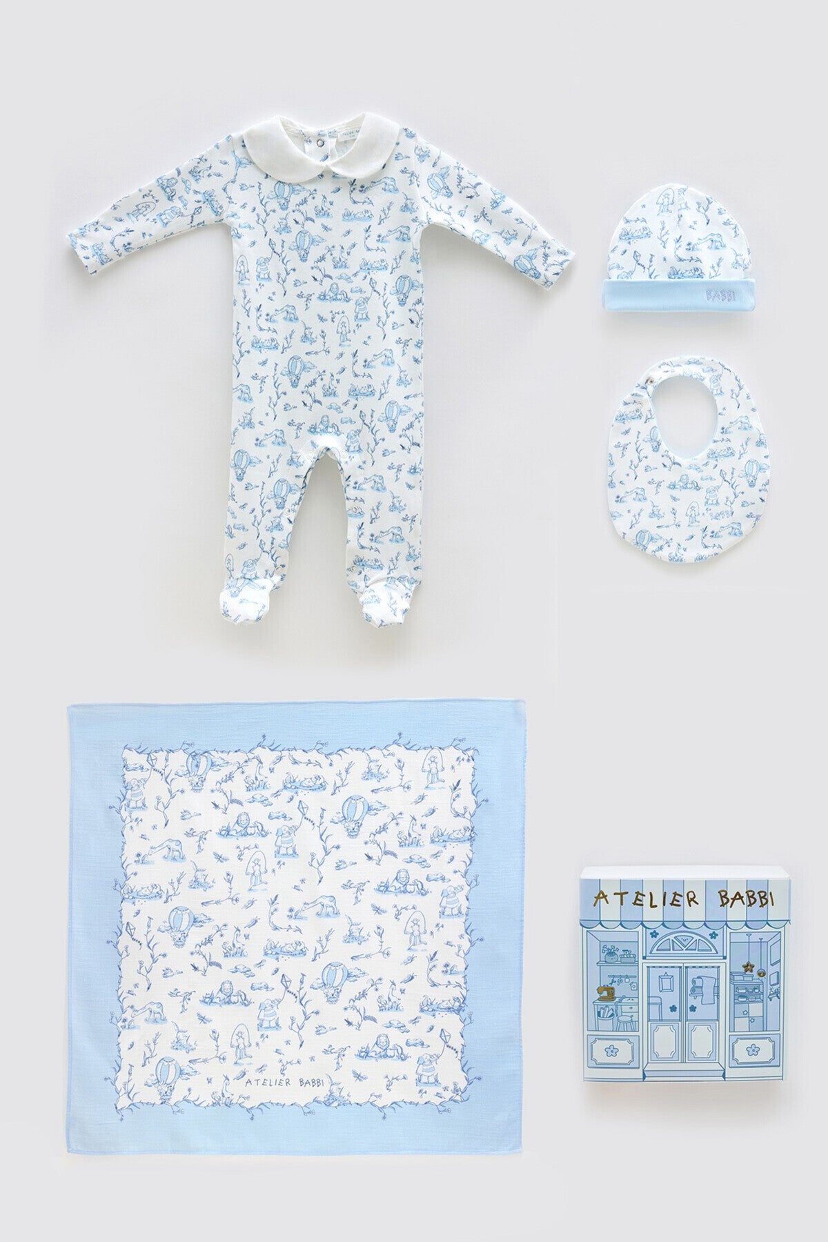 Atelier Babbi Newborn Set (4-Pieces) - TOILE DE JOUY / BLUE, 100% Cotton