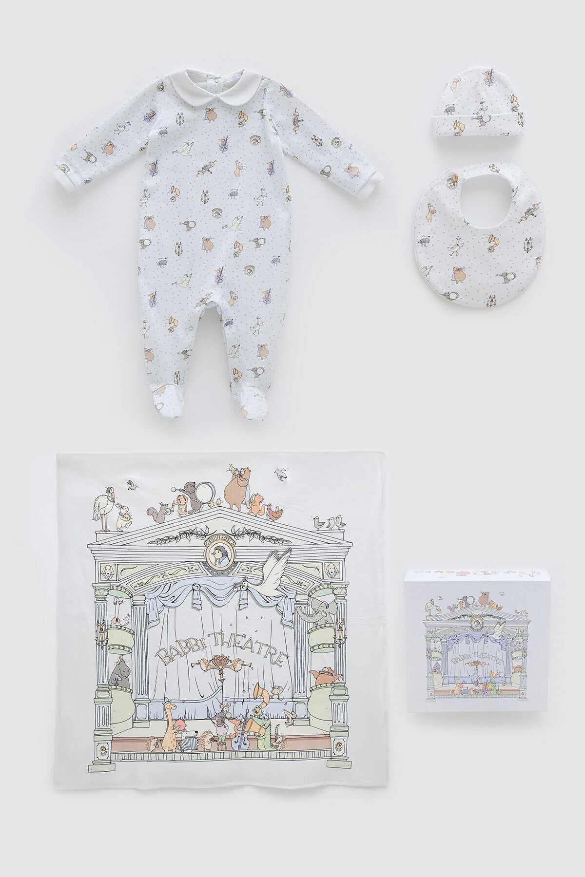 Atelier Babbi Newborn 4-Pieces Set - Theatre / Blue, 100% Cotton