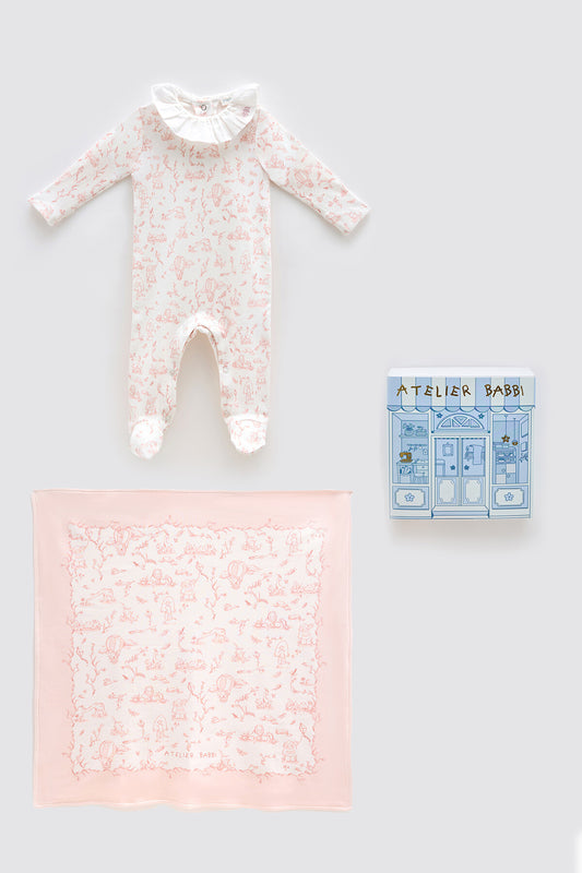 Atelier Babbi Newborn 2-pieces Toile De Jouy/Pink, 100% Cotton