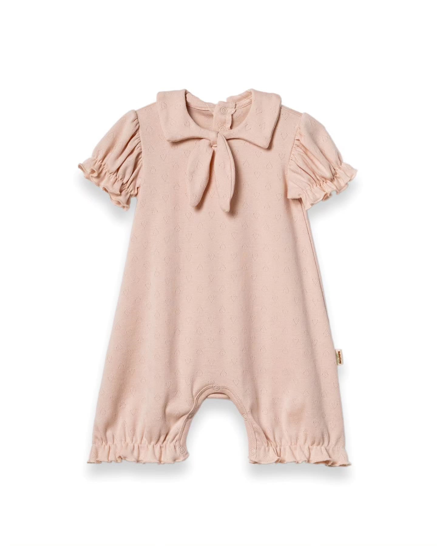 BabyCosy Short Sleeve Salmon Girl Jumpsuit, 100% Organic Cotton
