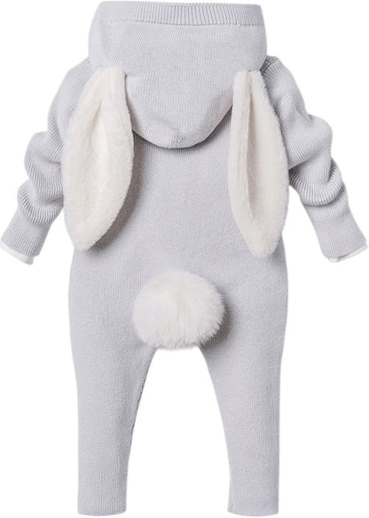 NIPPERLAND Light Blue 2-Pieces Footed Jumpsuit with Bunny Ears and Pompom