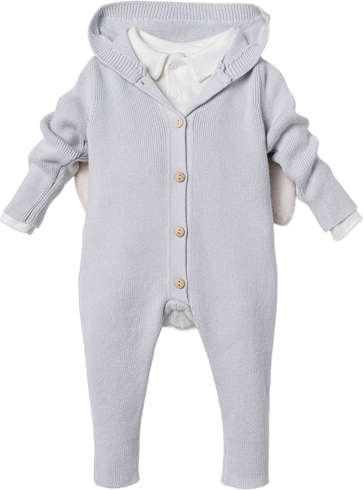 NIPPERLAND Light Blue 2-Pieces Footed Jumpsuit with Bunny Ears and Pompom