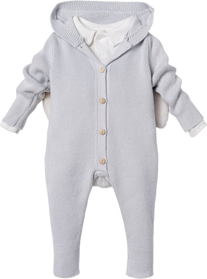NIPPERLAND Light Blue 2-Pieces Footed Jumpsuit with Bunny Ears and Pompom