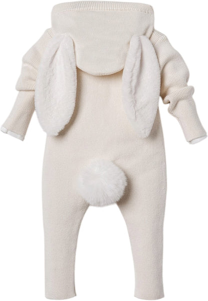 NIPPERLAND Unisex 2-Pieces Footed Jumpsuit with Bunny Ears and Pompom