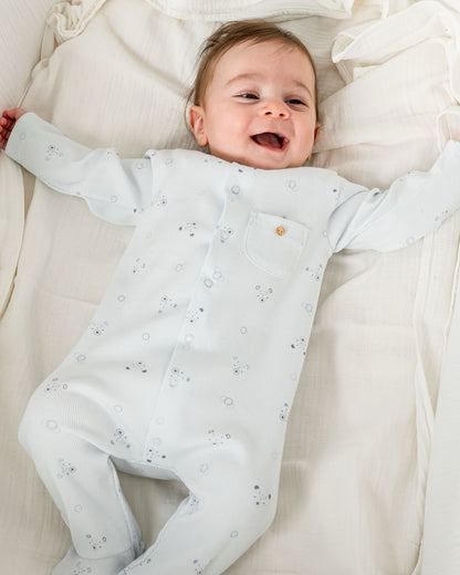 Caramell Soft Blue Footed Romper, 100% Organic Cotton