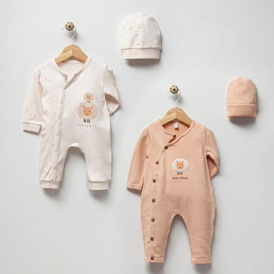 NIPPERLAND Unisex Baby 2-Piece Romper Sets with Hat, One Knitted and One Cotton