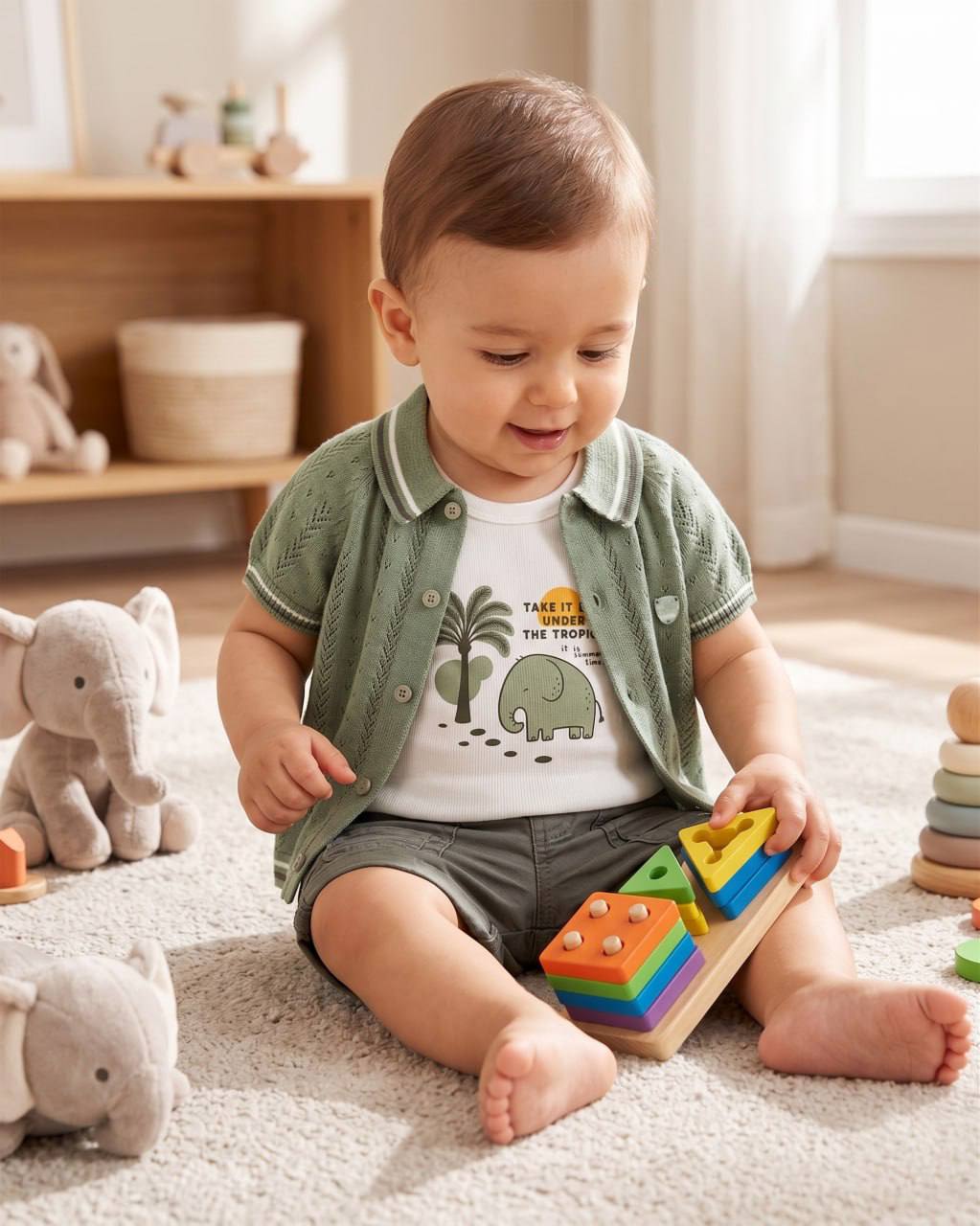 Leoking Baby Boy 3 Pieces Green Shorts Set