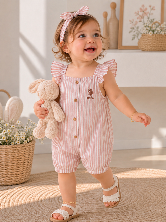 U.S. Polo Assn. Striped Detailed Jumpsuit and Bandana Set of 2
