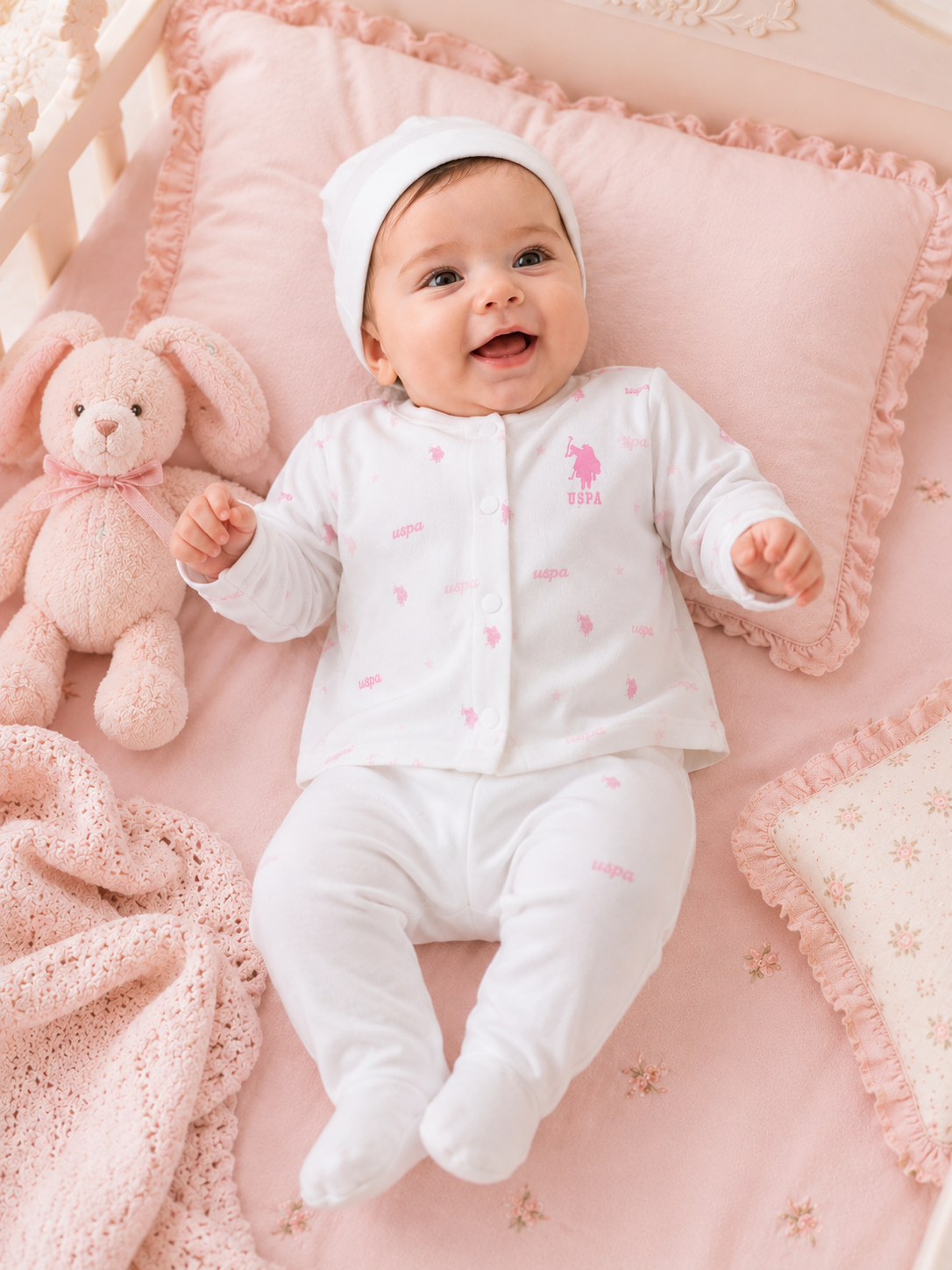 U.S. Polo Assn. Baby Girl 3 Pieces Bodysuit Set