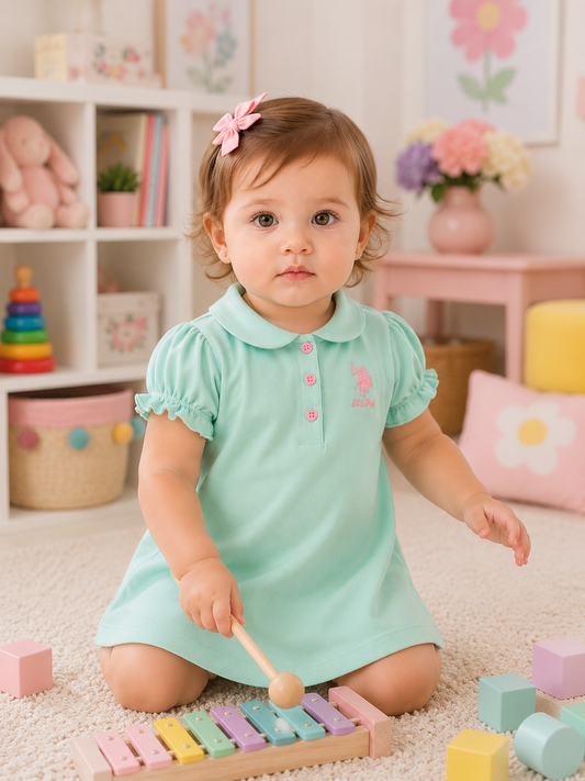 U.S. Polo Assn. Baby Girl Green Dress