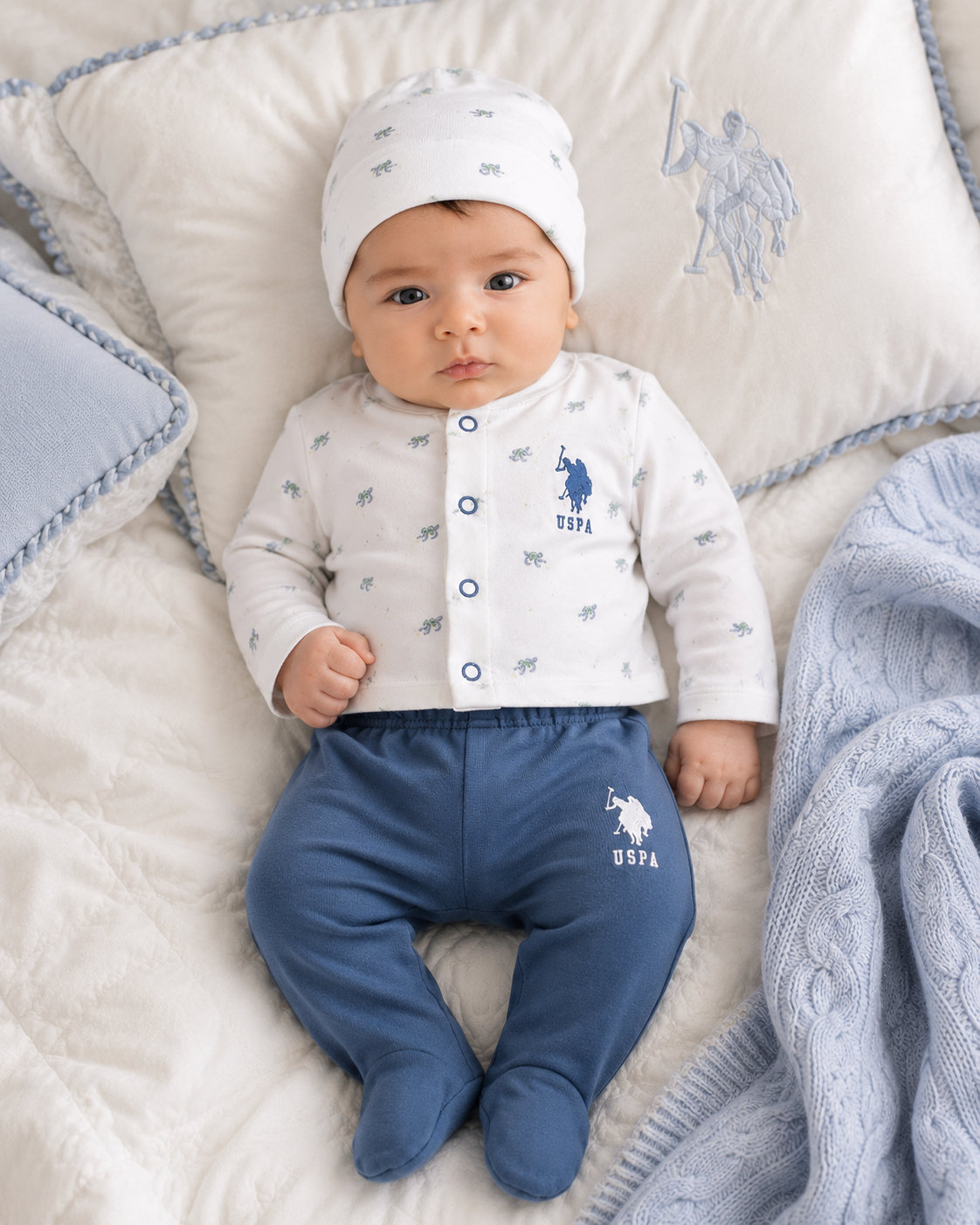 U.S. Polo Assn. Baby Boy 3 Pieces Bodysuit Set