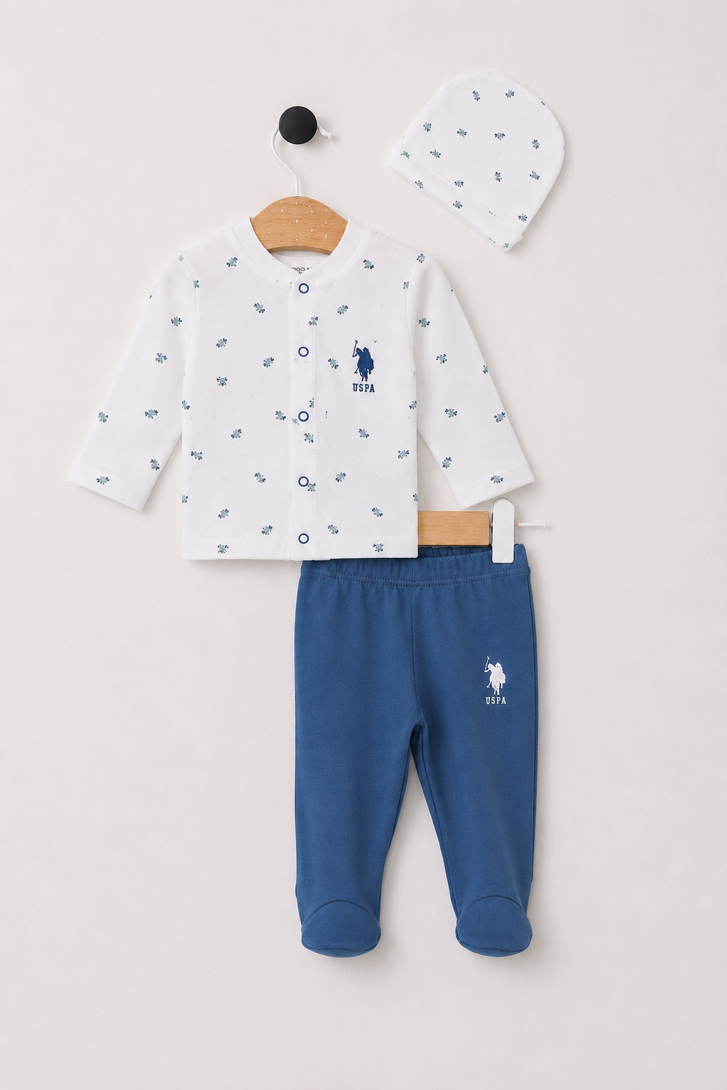 U.S. Polo Assn. Baby Boy 3 Pieces Bodysuit Set